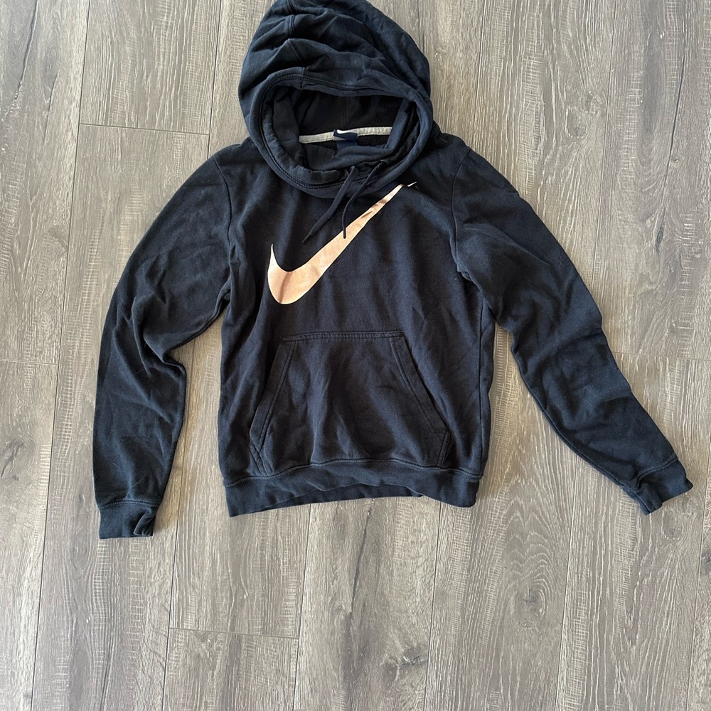Black Nike Hoodie with Rose Gold Logo
